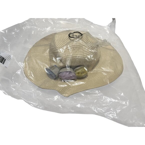 Janie & Jack Floral Summer Straw Hat Sz 6-8 Girls Wide Rim - Picture 4 of 7